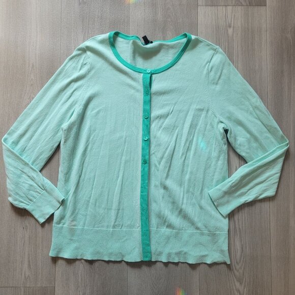 Talbots Plus Womens Mint Green Button Cardigan Sweater 1x Cotton/Viscose Blend - Picture 3 of 8